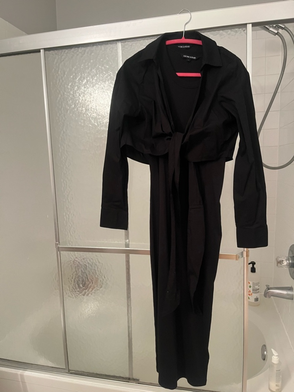 Black Long Sleeve Tie-Front Dress